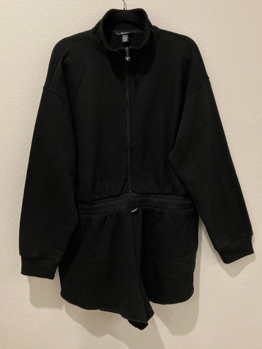 Victorias Secret On Point Black Fleece Zip Romper XL